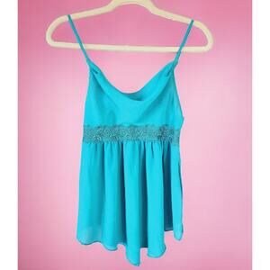 VTG 80s Maidenform Teal Green camisole Small floral Lace Slip top Lingerie